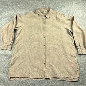 Eileen Fisher Organic Linen Crinkle Classic Collar Button Up Tunic Top Size 1X
